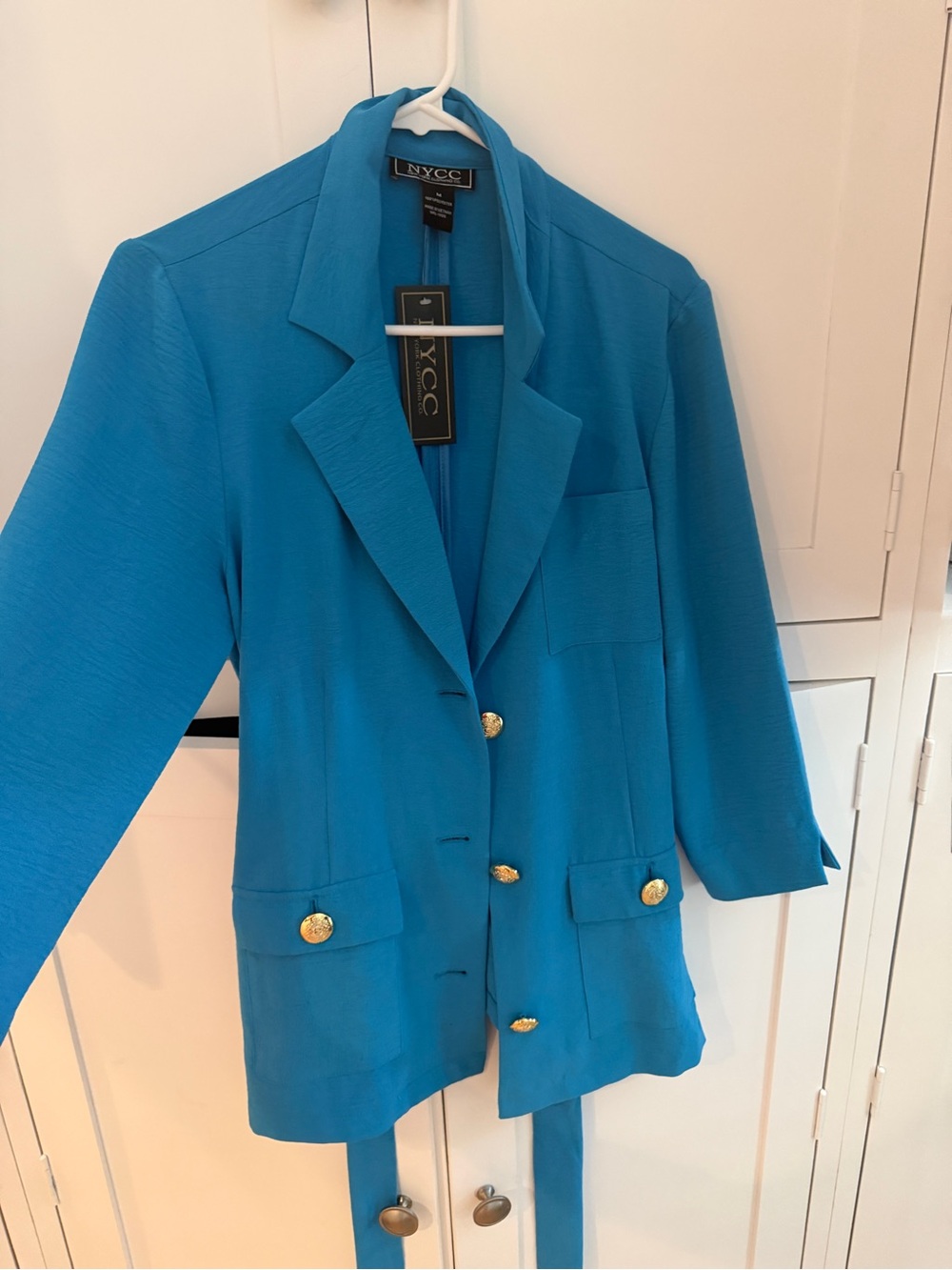 NYC Bright Teal Blazer with Gold-Tone Buttons